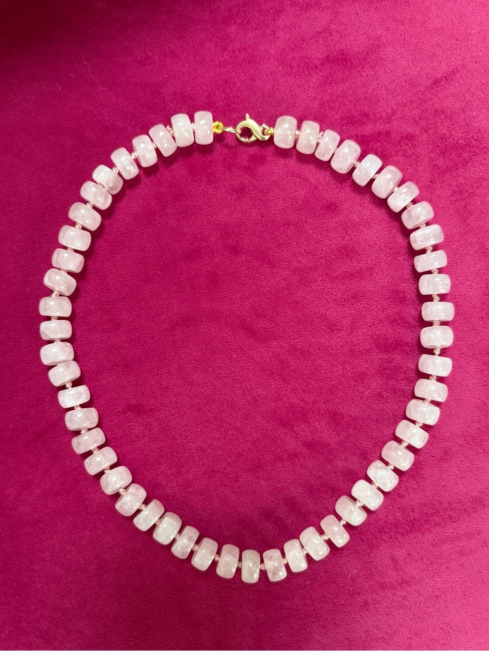 Adina Reyter Blush Pink Gemstone Beaded Necklace 9K Yellow Gold Rose Quartz $398 - Picture 5 of 16